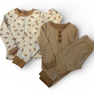 Brown and Cream Kids Bearpaw Pajama Set